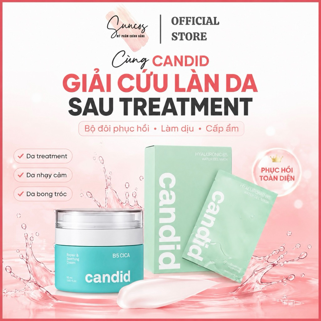 Kem Dưỡng Candid B5 Cica Cream Mặt Nạ Candid Hyaluronic B5 Water Gel Mask Cấp Ẩm Phục Hồi - Suncos