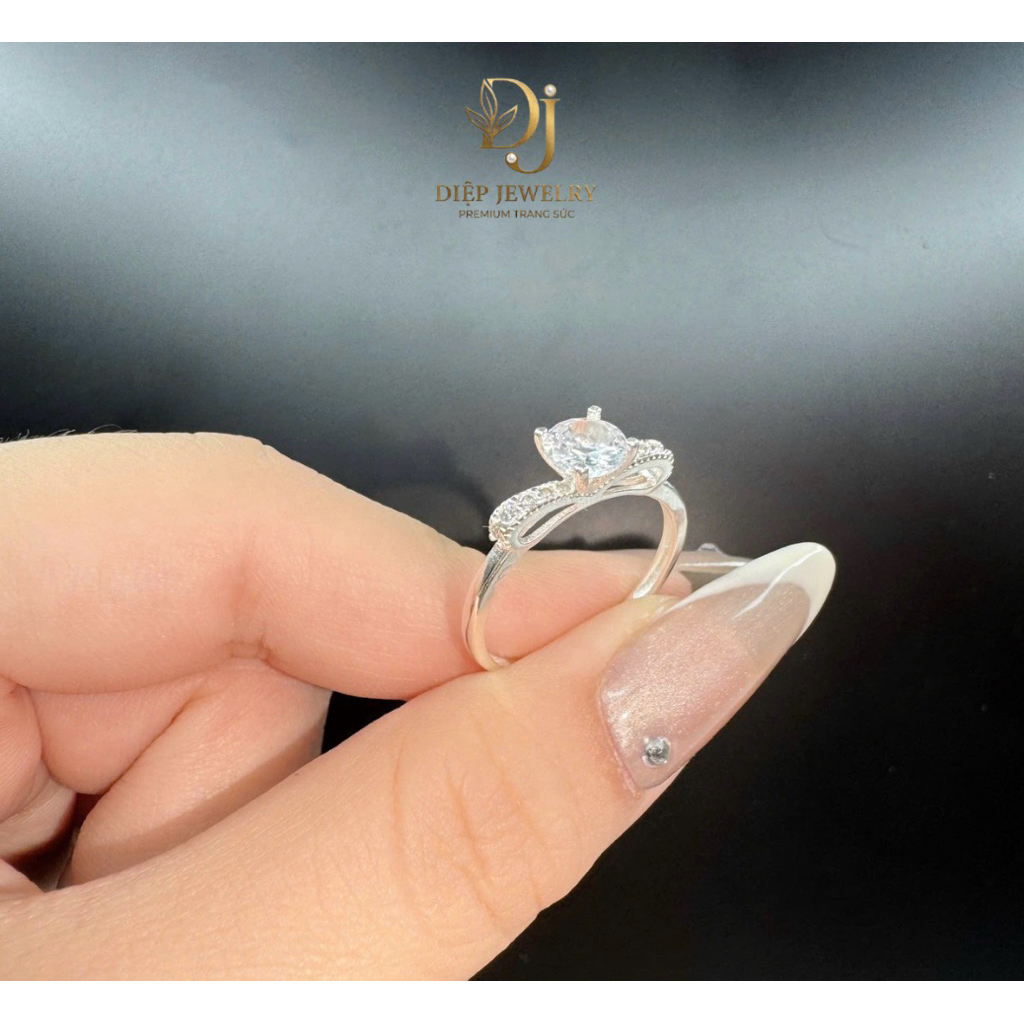 Nhẫn bạc hình nơ đính đá Diệp Jewelry, nhẫn nữ nơ đính đá DJ 001