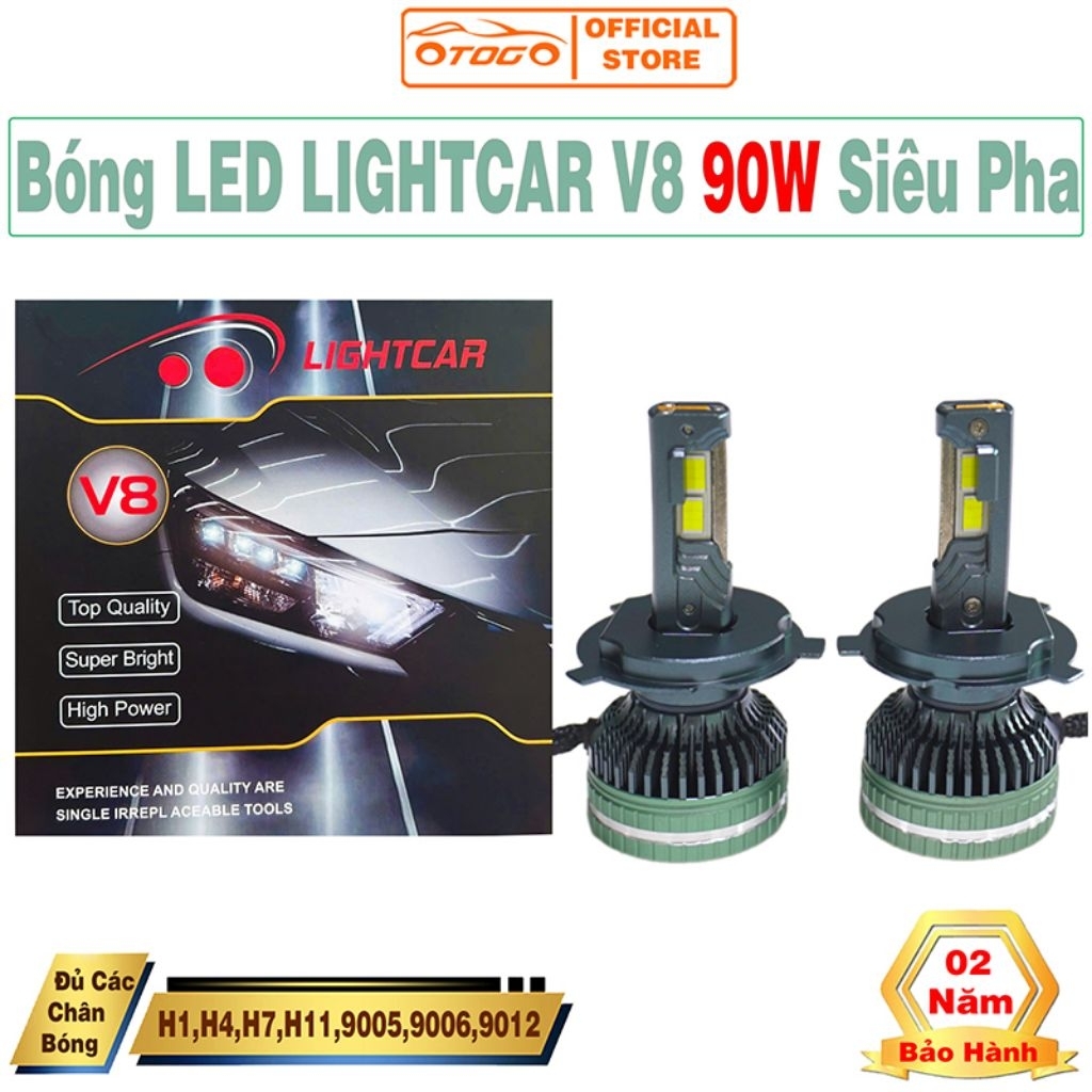 Bóng Đèn Led Xe Máy Ô Tô LightCar V8 90W Siêu Sáng - Đèn Pha Bi Cầu Led H4 H7 H11 Cắm Giắc Zin Tản N
