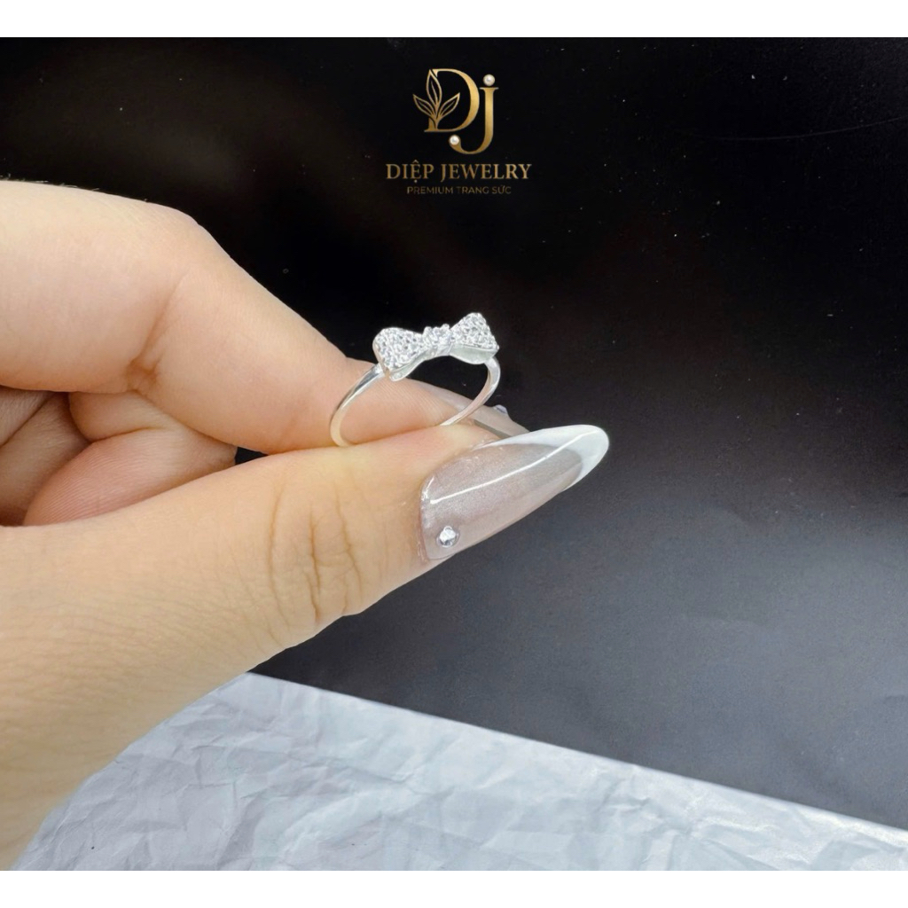 Nhẫn bạc nữ nơ dễ thương Diệp Jewelry, nhẫn bạc nơ đính đá DJ 002