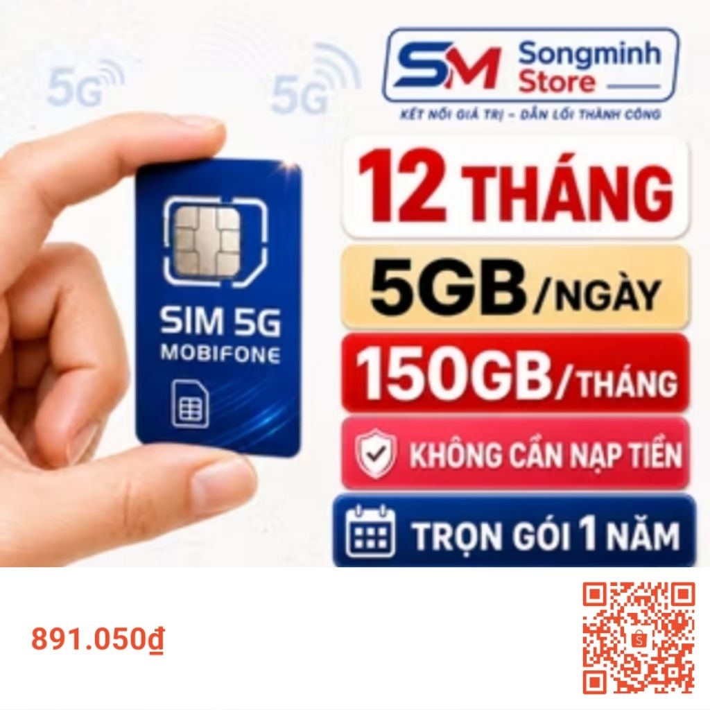 🔥SIM MOBIFONE DATA KHỦNG-GÓI DATA 12MDT50 5GB/NGÀY-DUY TRÌ 1 NĂM-BH 12 THÁNG🔥