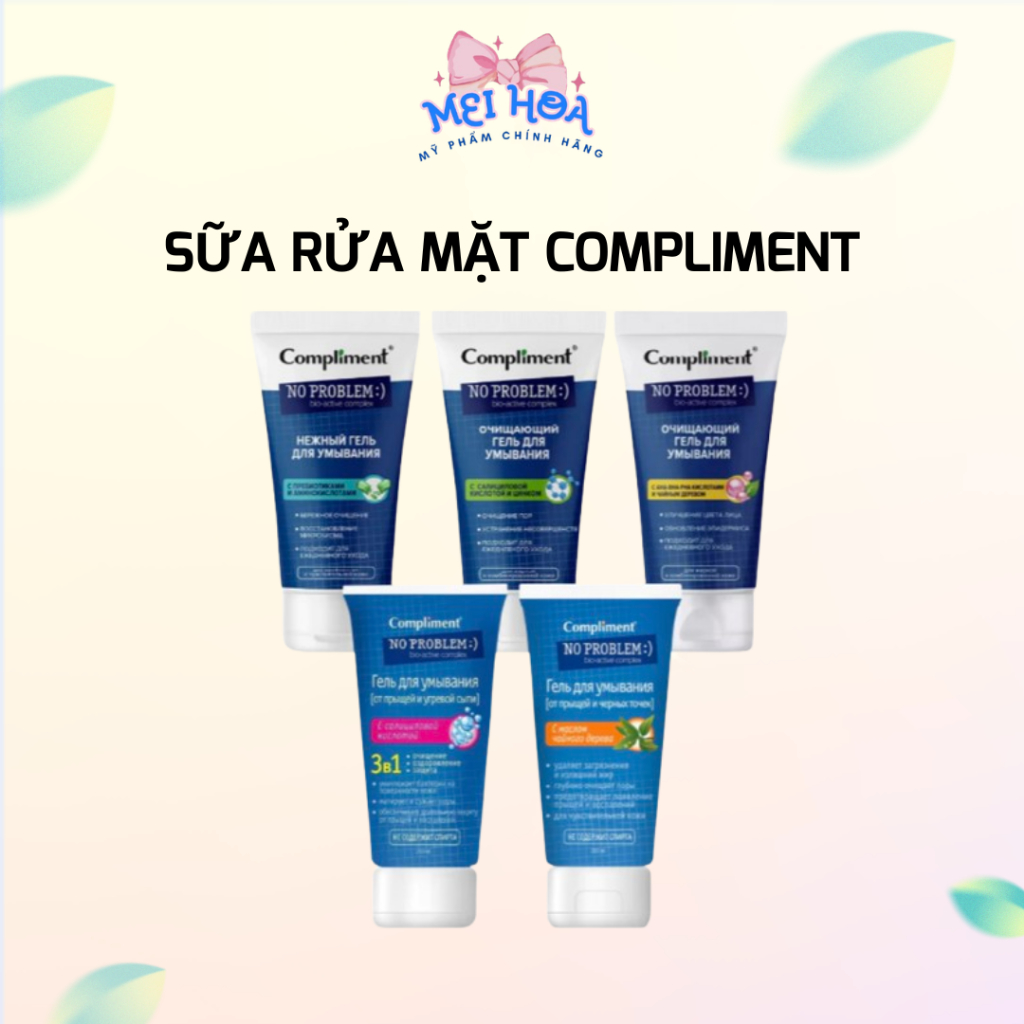 Sữa Rửa Mặt SRM Compliment Xanh Lá Hồng Vàng Cam Da Dầu Mụn Nhạy Cảm AHA BHA 200ML Meihoa