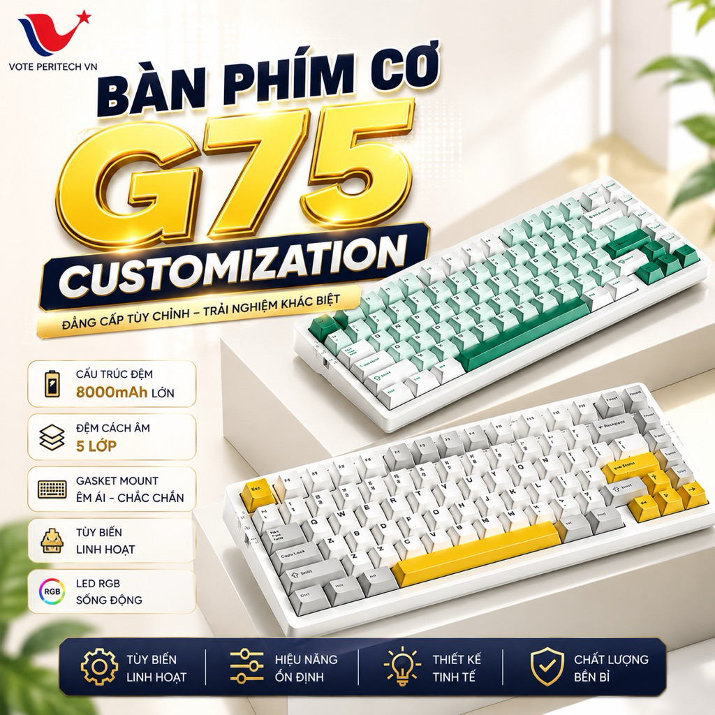 BÀN PHÍM CƠ KHÔNG DÂY Mchose G75/75Pro - 3 Model | Leg RGC | Full Foam | Gasket Mount | Mạch Xuôi