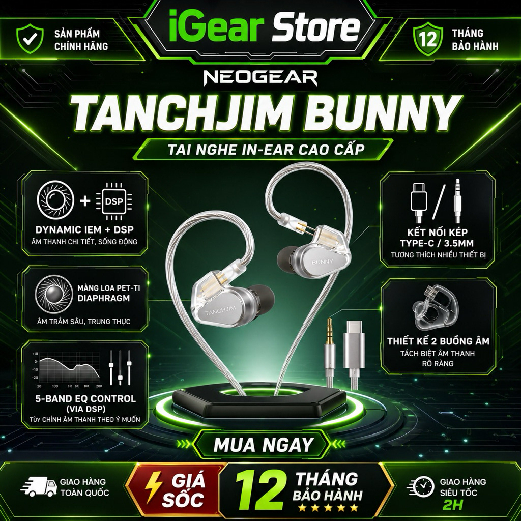 TANCHJIM BUNNY - Tai Nghe IEM Tanchjim Bunny DSP Type-C | 3.5mm Có Mic Đa Dụng Chơi Game Nghe Nhạc