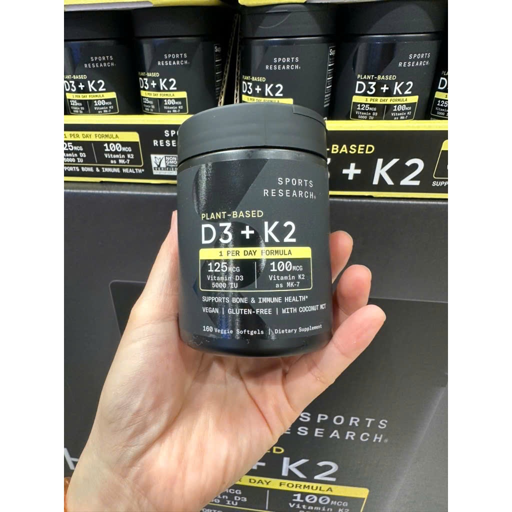 [ Hỏa Tốc ]  Vitamin D3 + K2 SPORTS RESEARCH SR mẫu mới 60/160 viên