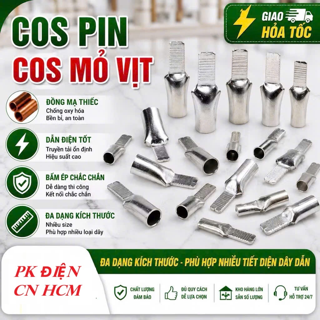 Đầu Cos mỏ vịt bằng đồng mạ thiếc chống oxi hóa kích thước từ C45-2 đến C45-50 (sét 10 chiếc)