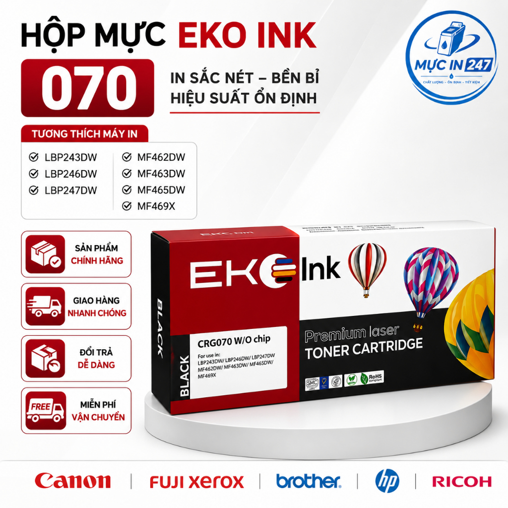 Hộp Mực Ekoink 070 Cho Canon LBP243DW LBP246DW LBP247DW MF462DW MF463DW MF465DW MF469X In Sắc Nét