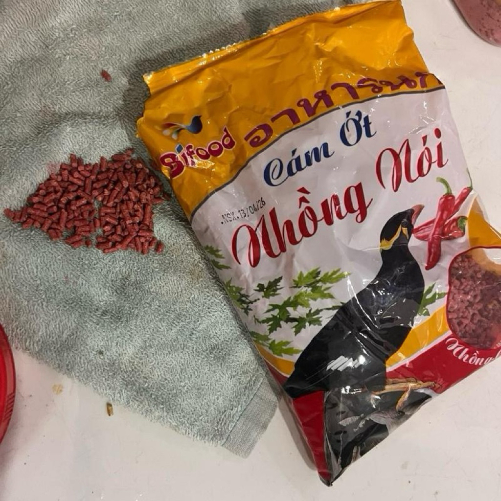 2 gói cám ớt bifood thức ăn cho sáo ,nhồng ,cưỡng, viên cám dài nhỏ