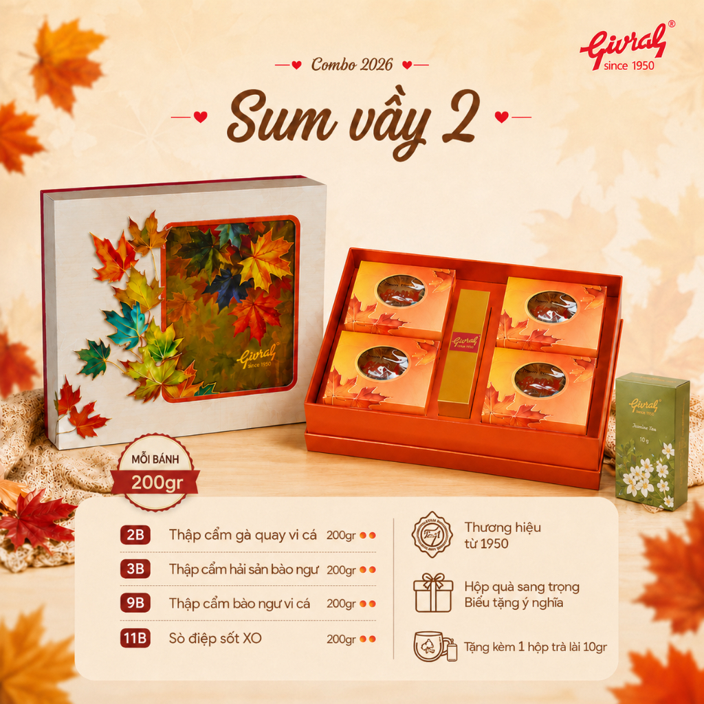 Combo Bánh Trung Thu Givral Sum Vầy 2 (4 Bánh – 200g) | Chính Hãng | Hộp Quà Biếu Sang Trọng