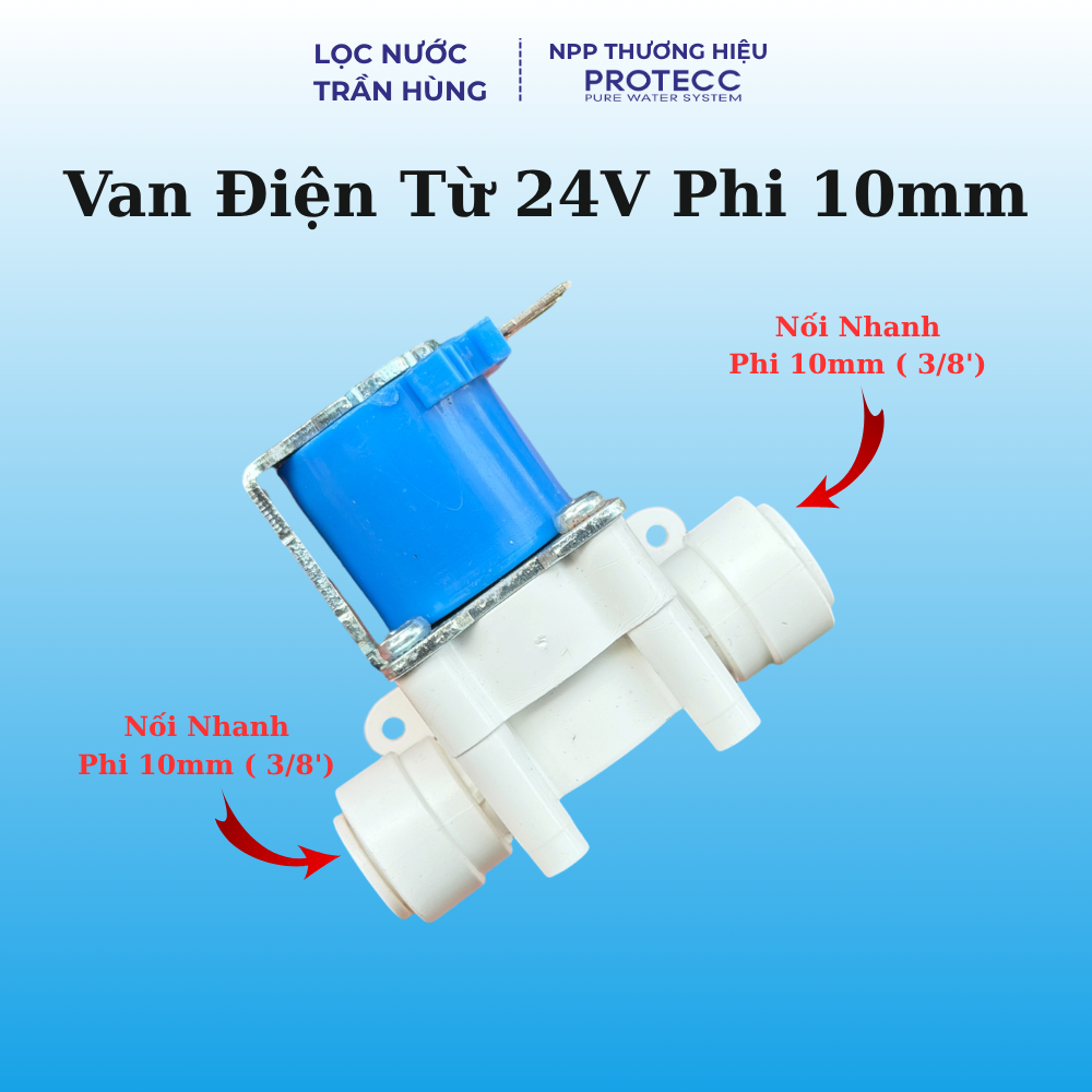 Van Điện Từ 24VDC Phi 10mm ( 3/8') - Solenoid Valve 24V - Đóng Ngắt Nguồn Nước Máy Lọc Nước RO