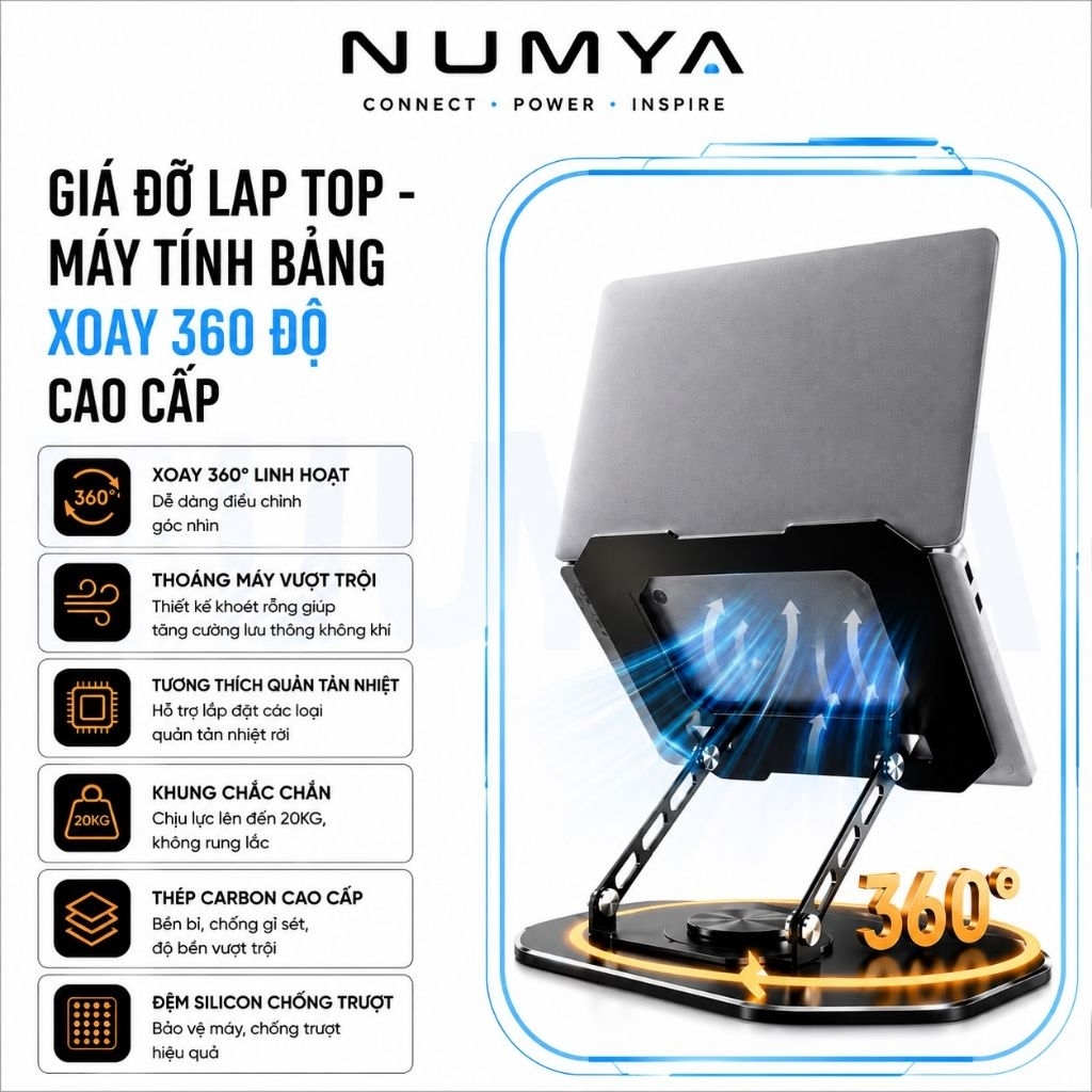 Giá Đỡ LAPTOP MÁY TÍNH BẢNG Để Bàn Xoay 360 độ, Máy Laptop Hợp Kim Thép Cacbon