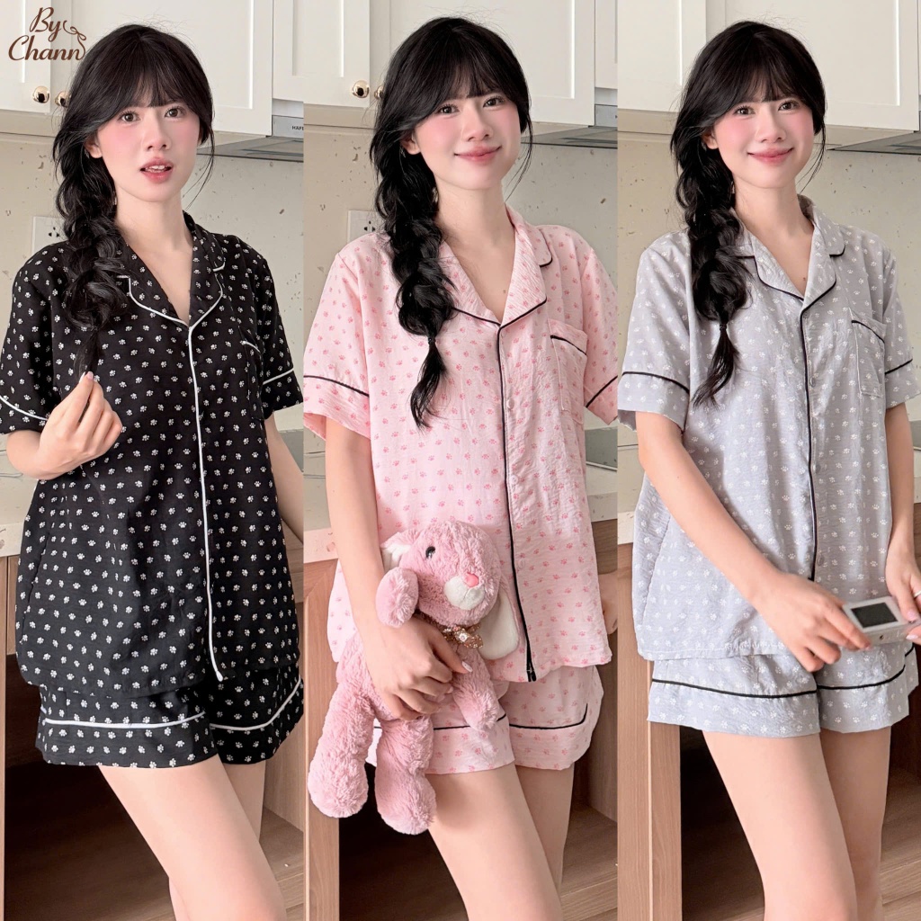 Bộ Đồ Ngủ Pyjamas BY CHANN (SP36) họa tiết dễ thương áo cộc quần cộc, chất liệu đũi mềm có bigsize đ