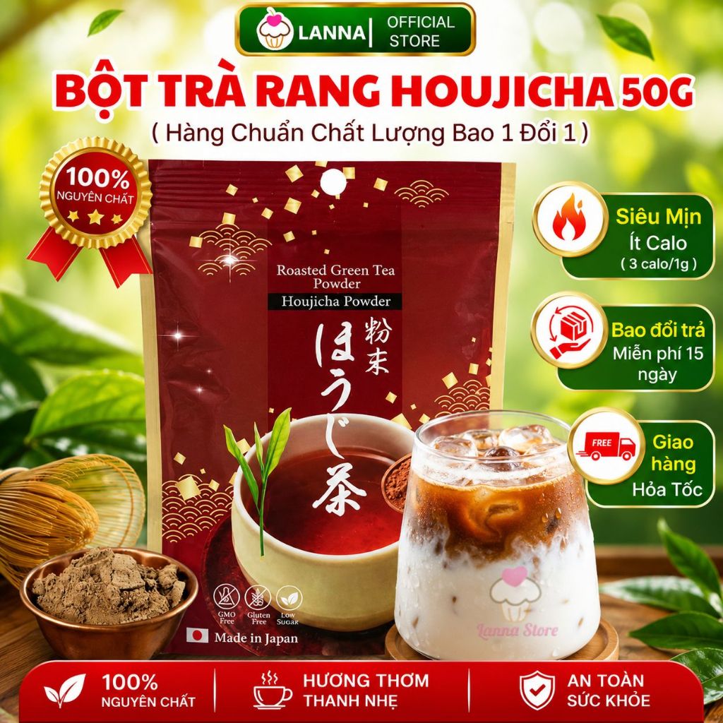 【Nhật Bản】Bột Trà Rang Houjicha Kanes 50G Nguyên Chất Siêu Mịn Pha Chế Làm Bánh Chính Hãng