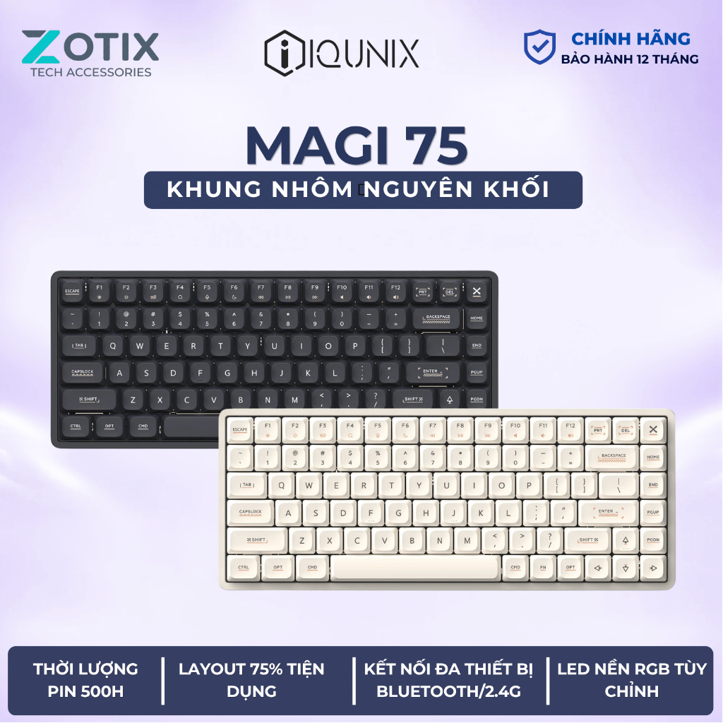 Bàn phím cơ Low Profile 75% IQUNIX Aluminum Factory MG75 vỏ nhôm kết nối 3 chế độ cho mọi thiết bị