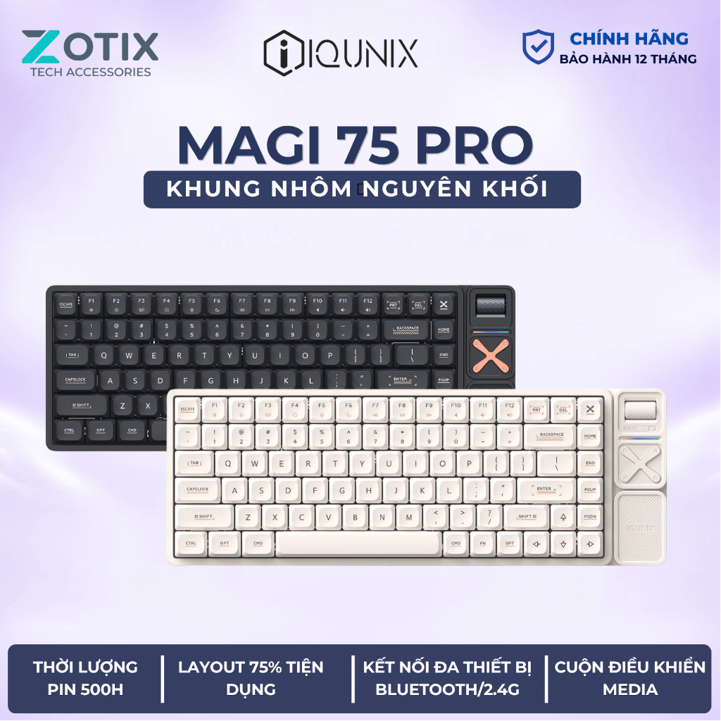 Bàn phím cơ Low Profile 75% IQUNIX Aluminum Factory MG75 PRO vỏ nhôm kết nối 3 chế độ cho mọi thiết 