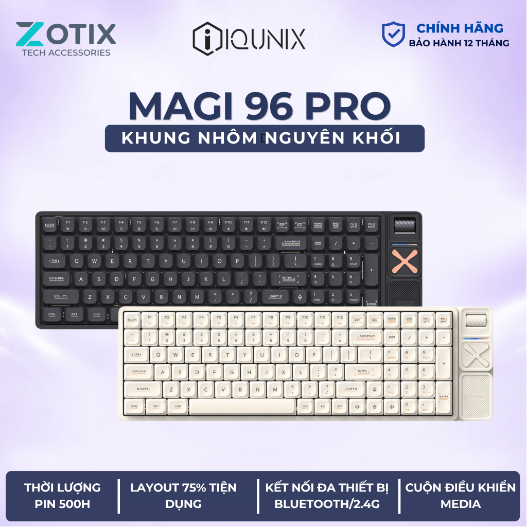 Bàn phím cơ Low Profile 96% IQUNIX Alumainum Factory MG96 PRO vỏ nhôm kết nối 3 chế độ cho mọi thiết