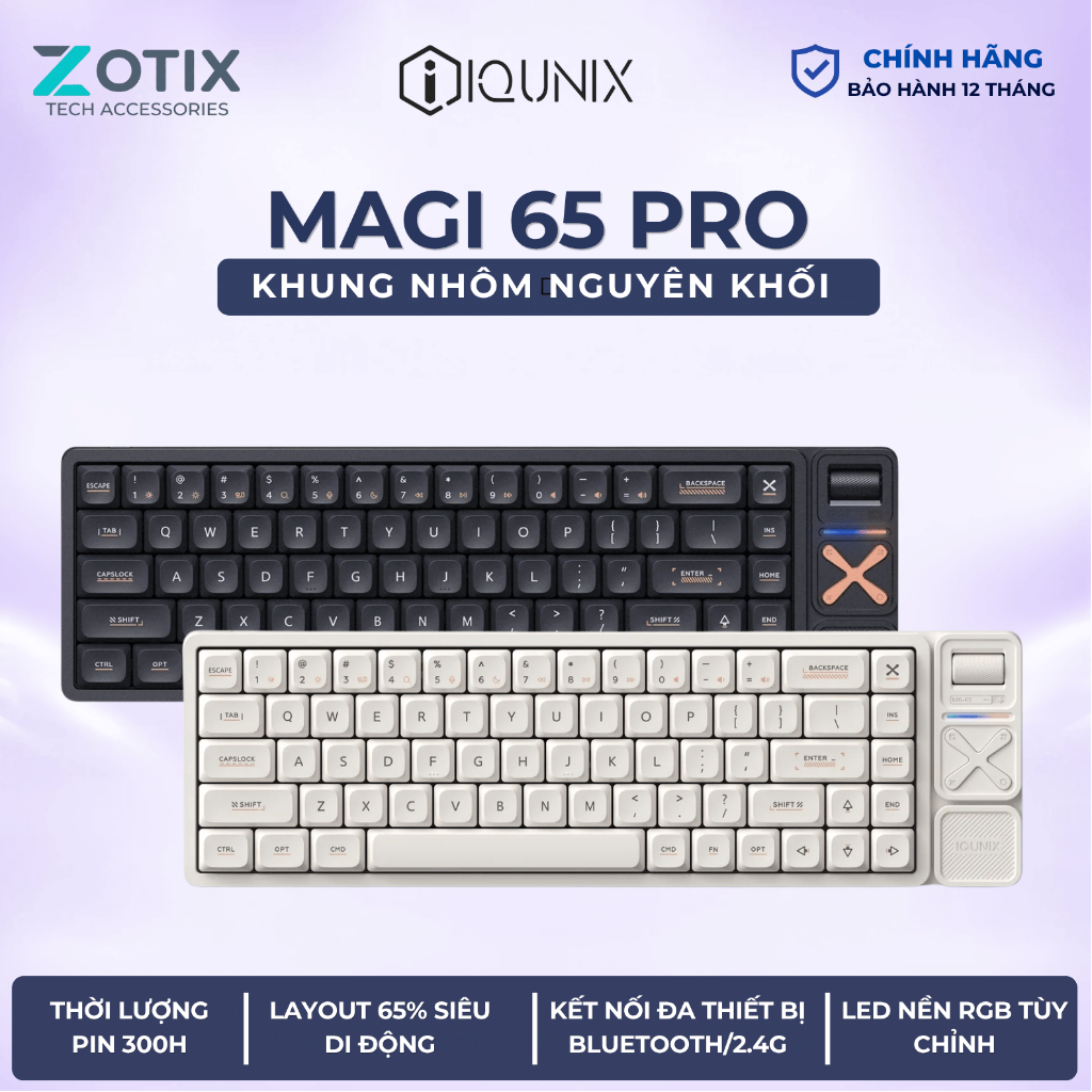 Bàn phím cơ Low Profile 65% IQUNIX Aluminum Factory MG65 PRO vỏ nhôm kết nối 3 chế độ cho mọi thiết 