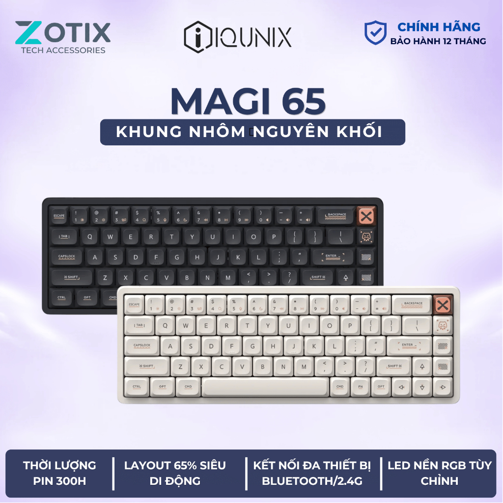 Bàn phím cơ Low Profile 65% IQUNIX Aluminum Factory MG65 vỏ nhôm kết nối 3 chế độ cho mọi thiết bị
