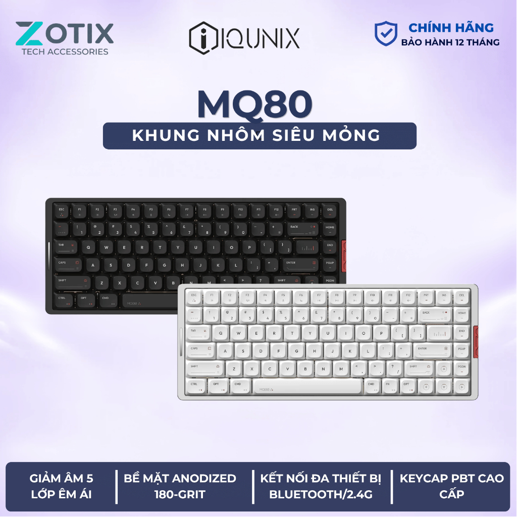 Bàn phím cơ Low Profile 80% IQUNIX Alumainum Factory MQ80 vỏ nhôm kết nối 3 chế độ cho mọi thiết bị