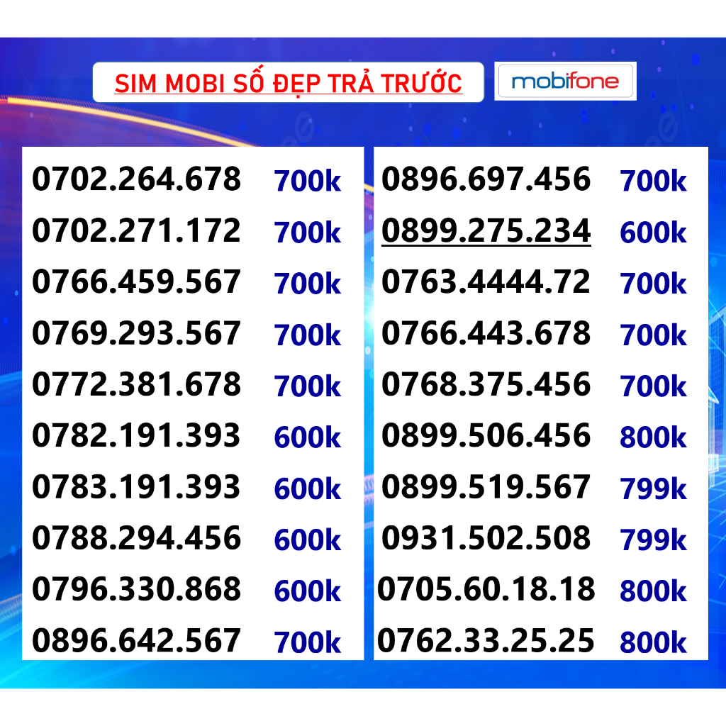 [HCM] Sim Mobi số đẹp, Đăng kí chính chủ mobi