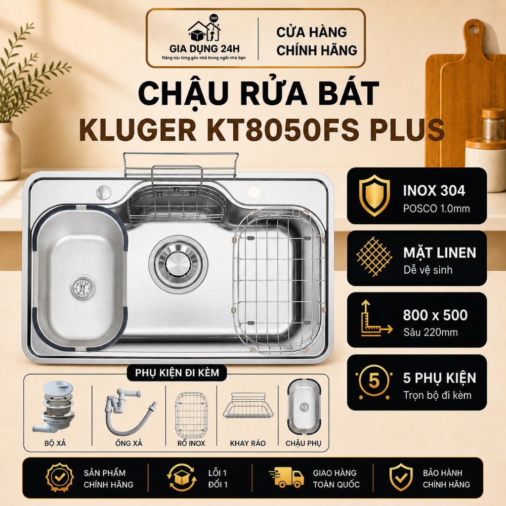 Chậu rửa bát Kluger KT8050FS S80 Plus | Hàng chính hãng
