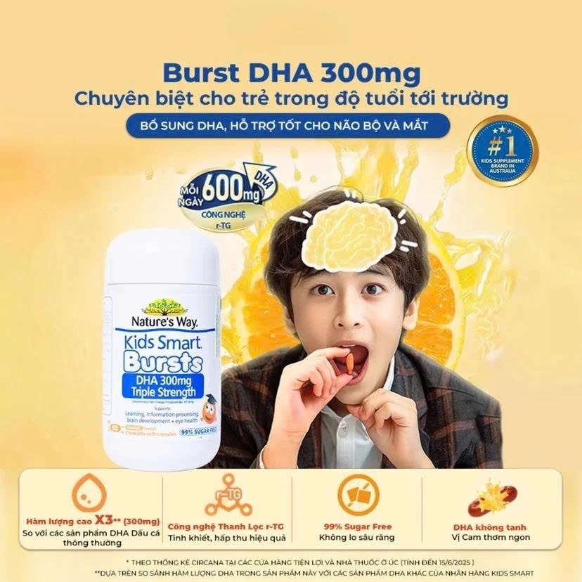 DHA Nature's Way Kids Smart Bursts DHA 300mg Triple Strength - DHA Tú Tài Cho Bé