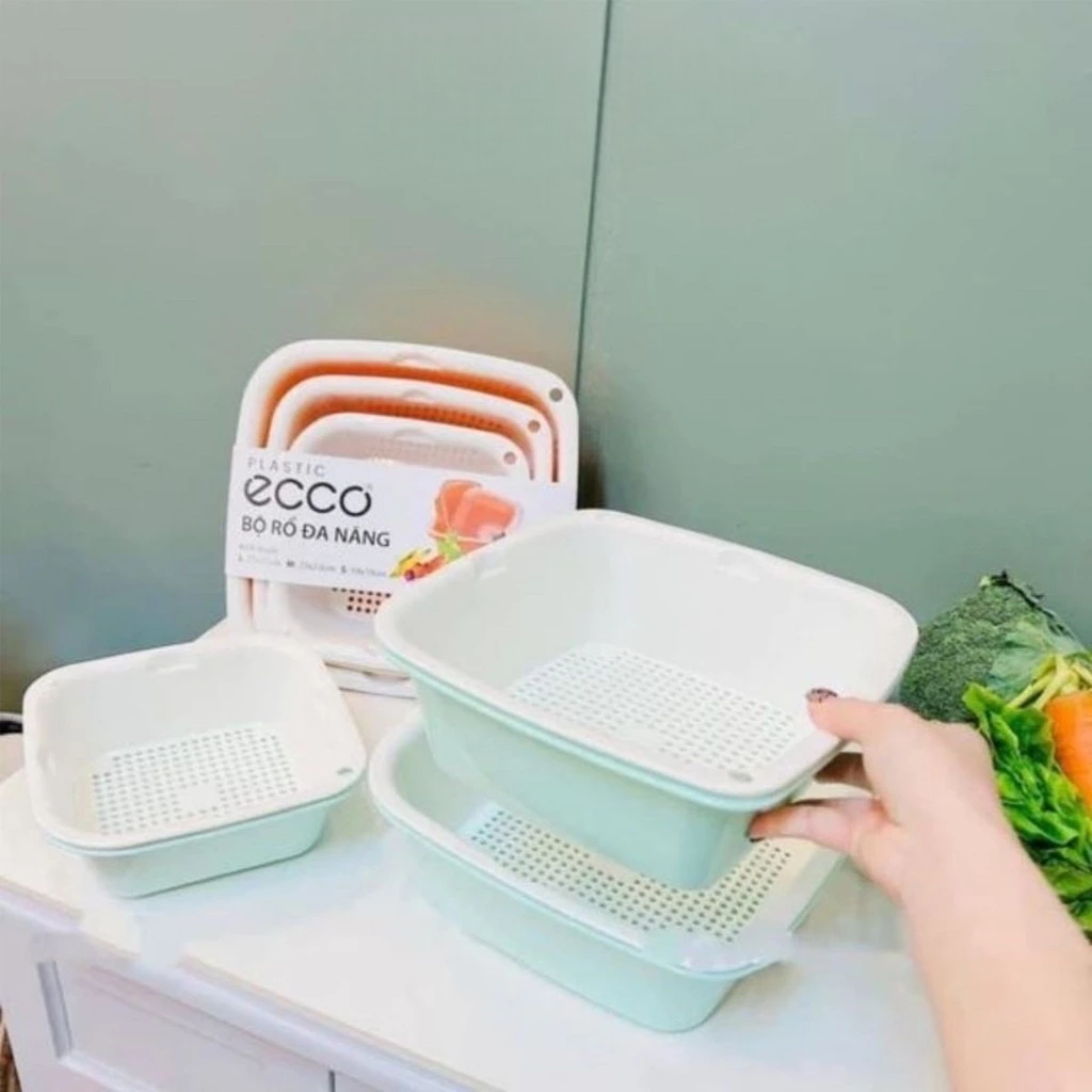 [Top Value] Bộ Rổ Nhựa Kèm Thau ECCO 6 Món Đủ Kích Thước Khác Nhau Cao Cấp 3 Rổ 3 Thau - Gia Dụng Yo