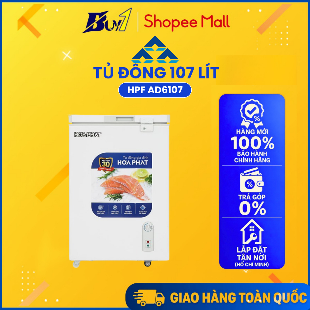 HPF AD6107 - Tủ đông Hòa Phát 107 Lít HPF AD6107 - Dàn lạnh Bằng đồng - 1 Cửa - Bảo Hành 24 tháng