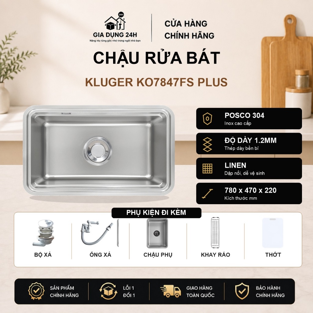Chậu rửa bát Kluger KO7847FS Plus | Hàng chính hãng