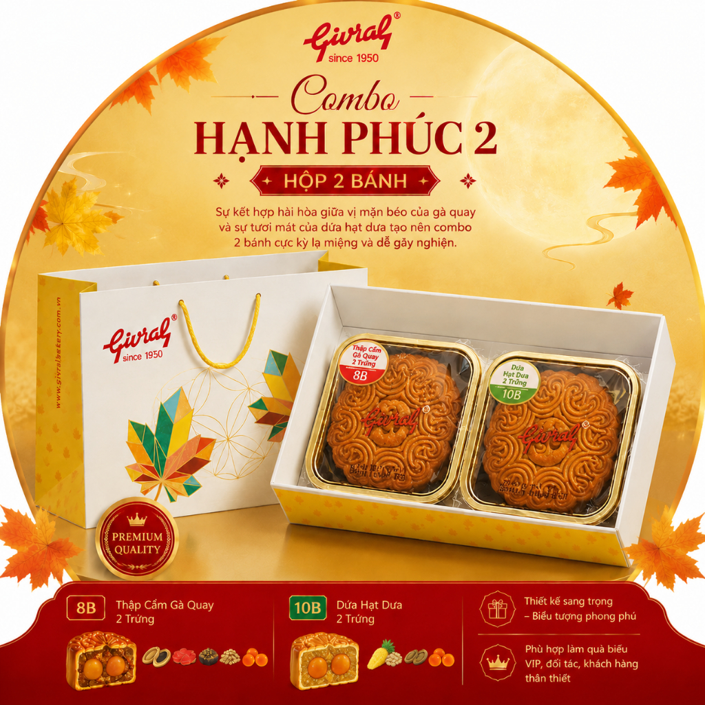 Combo Bánh Trung Thu Givral Hạnh Phúc 2 – Bánh Trung Thu Givral Hộp 2 Bánh 200gr