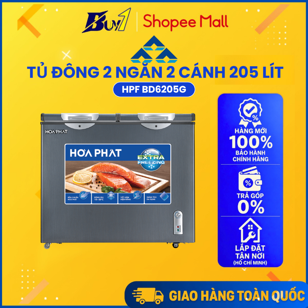 HPF BD6205G - Tủ Đông Hòa Phát 2 ngăn 2 cánh HPF BD6205G - Hàng Chính Hãng