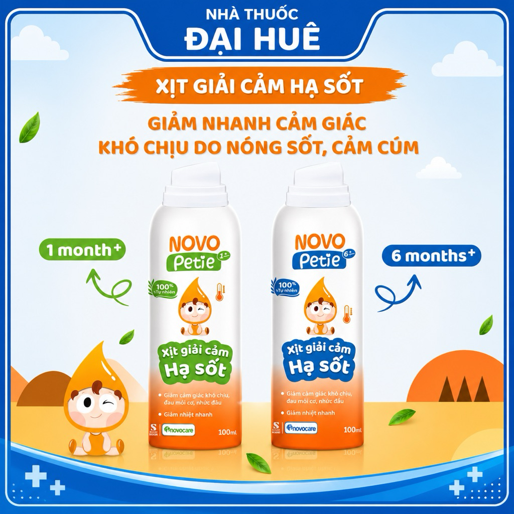 Xịt giải cảm Hạ sốt NOVO PETIE 100% từ thiên nhiên an toàn cho bé