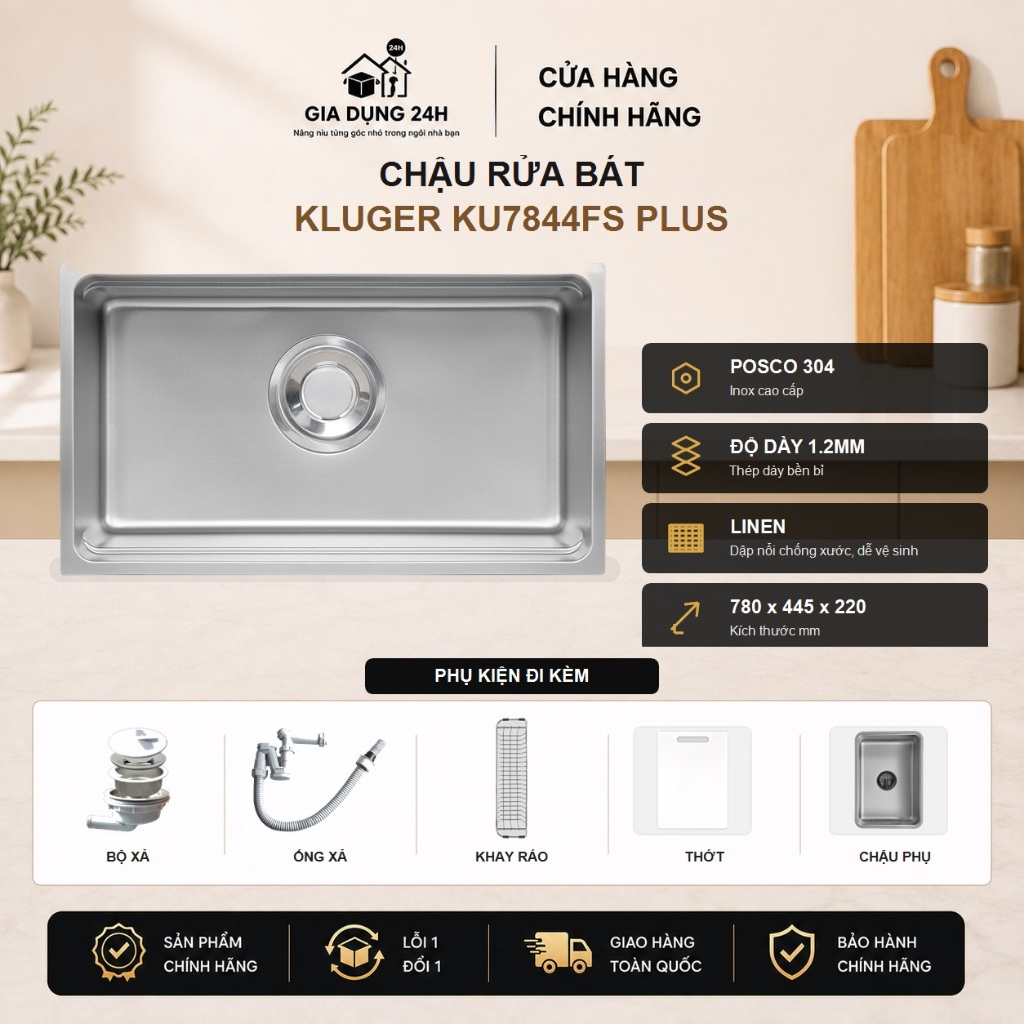 Chậu rửa bát Kluger KU7844FS Plus | Hàng chính hãng