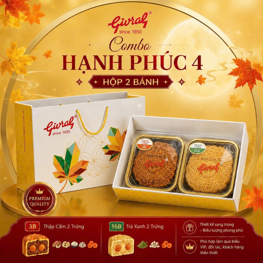 Combo Bánh Trung Thu Givral Hạnh Phúc 4 – Bánh Trung Thu Givral Hộp 2 Bánh 200gr