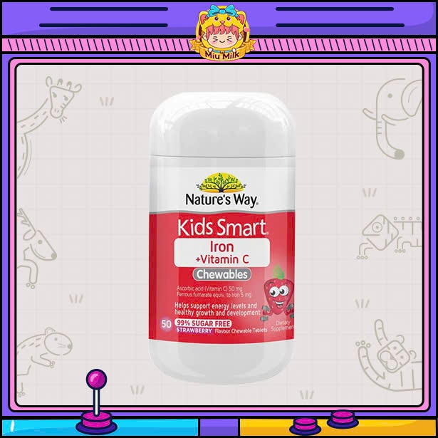 MIUMILK - Kẹo nhai bổ sung sắt và Vitamin C Nature's Way Kid Smart Iron + Vitamin C 50 viên Úc