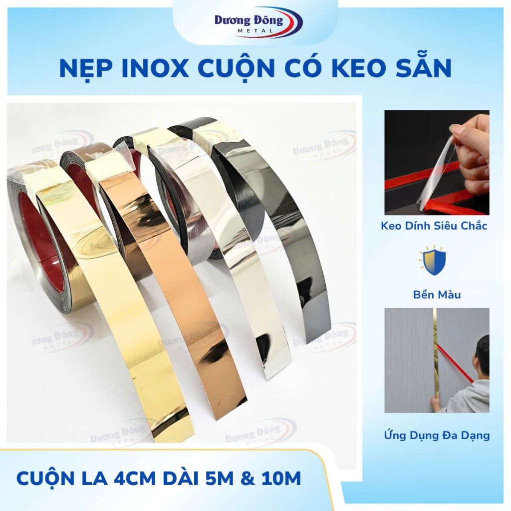 Nẹp La 4cm Inox Cuộn Có Sẵn Keo Siêu Dính