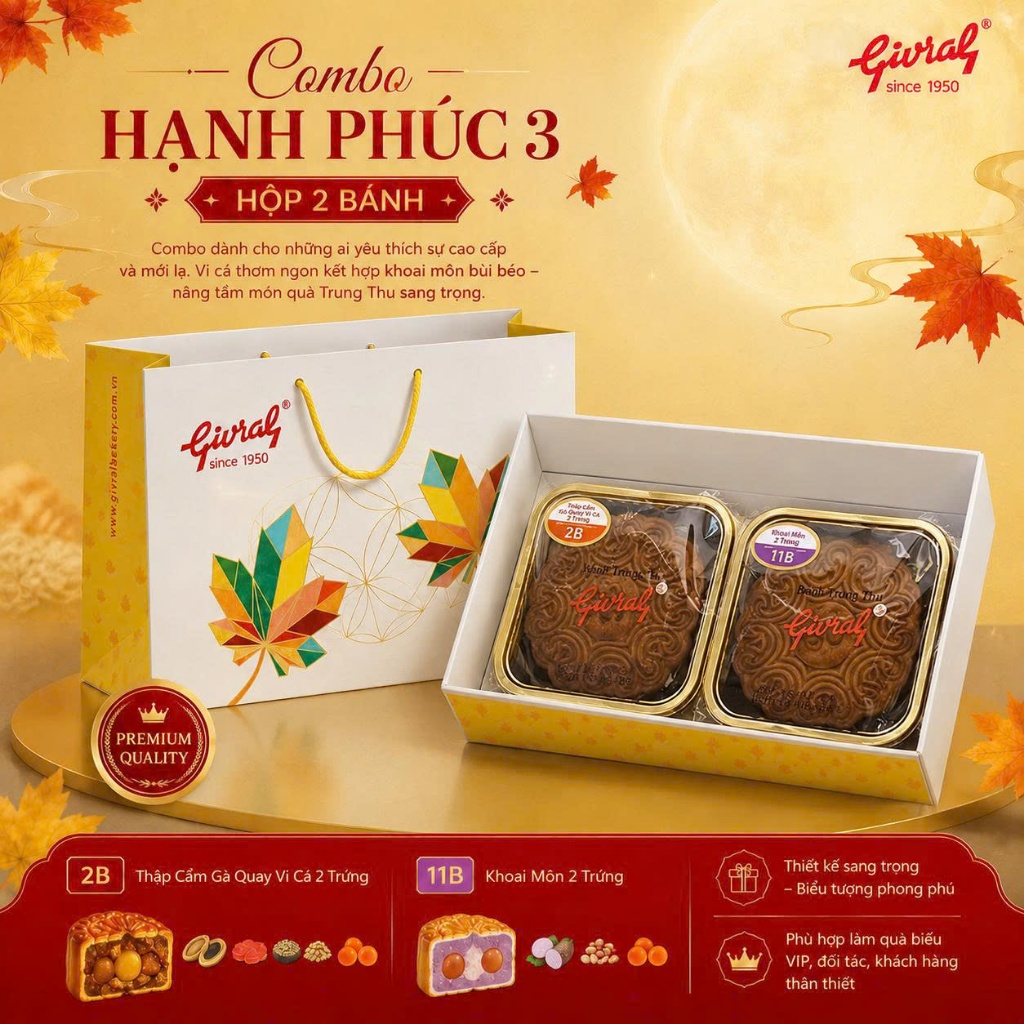 Combo Bánh Trung Thu Givral Hạnh Phúc 3 – Bánh Trung Thu Givral Hộp 2 Bánh 200gr