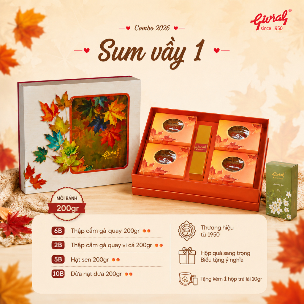 Combo Bánh Trung Thu Givral Sum Vầy 1 (4 Bánh – 200g) | Chính Hãng | Hộp Quà Biếu Sang Trọng