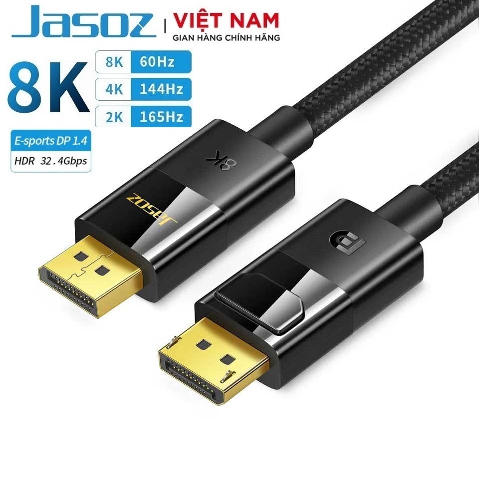 Cáp Displayport to Displayport 1.4 chính hãng JASOZ A129 hỗ trợ 8K @ 60Hz, 4K @ 144Hz, 2K @ 165Hz tố