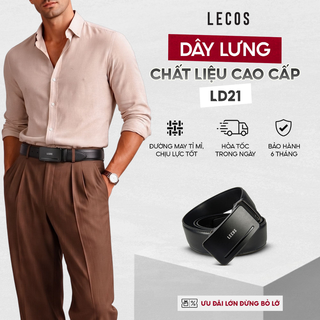 Dây Nịt Nam LECOS LD21 Da Thật Phong Cách Công Sở