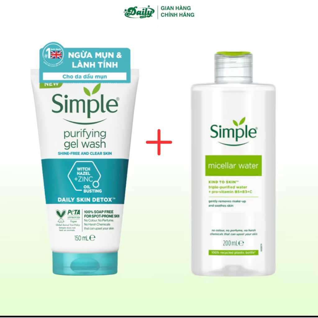combo srm + ntt simple da dầu mụn