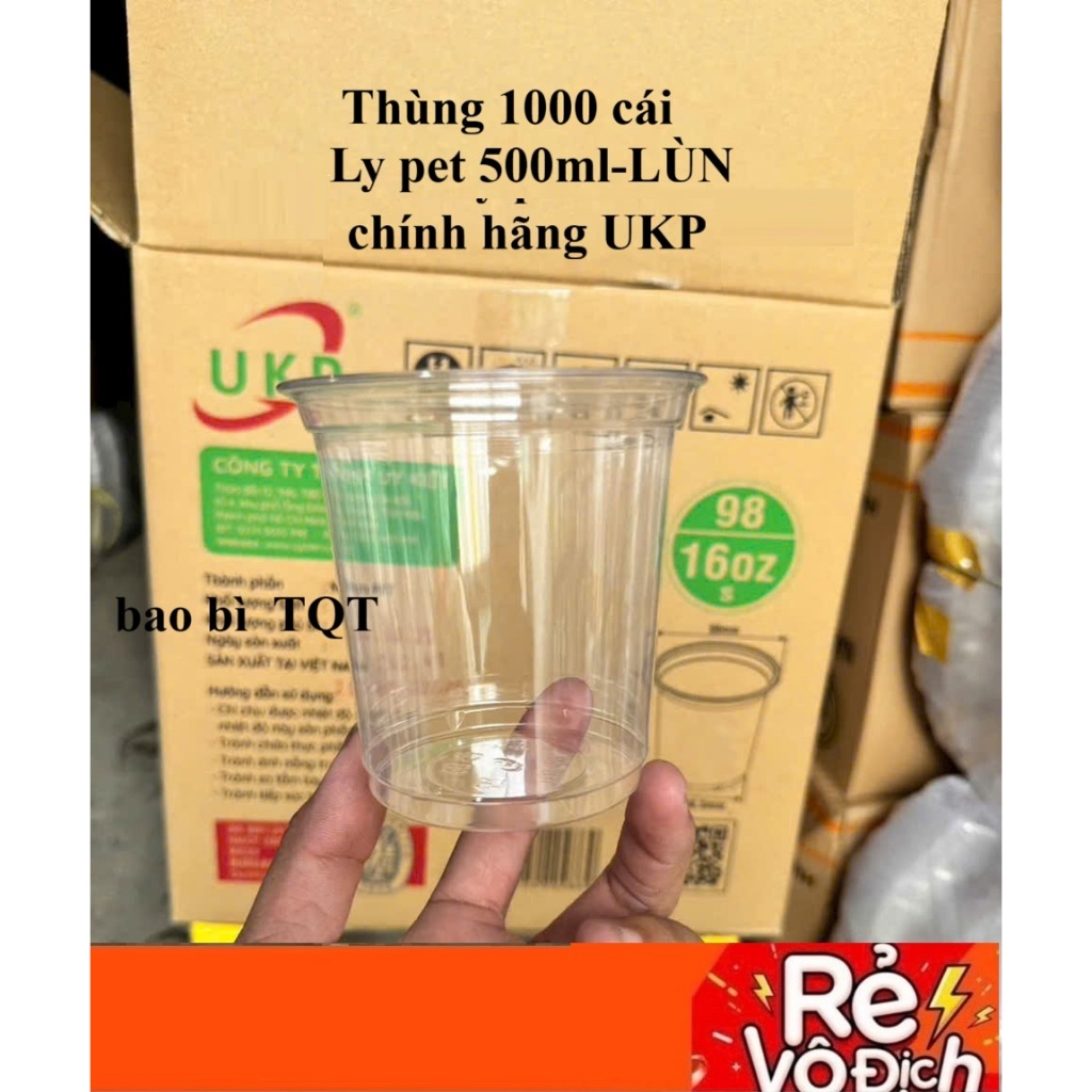 SỈ 1000 LY NHỰA PET 500ml LÙN. Chính Hãng UKP. Ly Nhựa PET Trong Suốt -  Dùng Nắp Fi 98