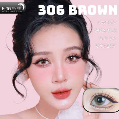 [6 tháng] Lens mắt 306 Brown màu nâu sáng ánh vàng nổi bật, không viền, size nhỏ - brand LUNA EYES