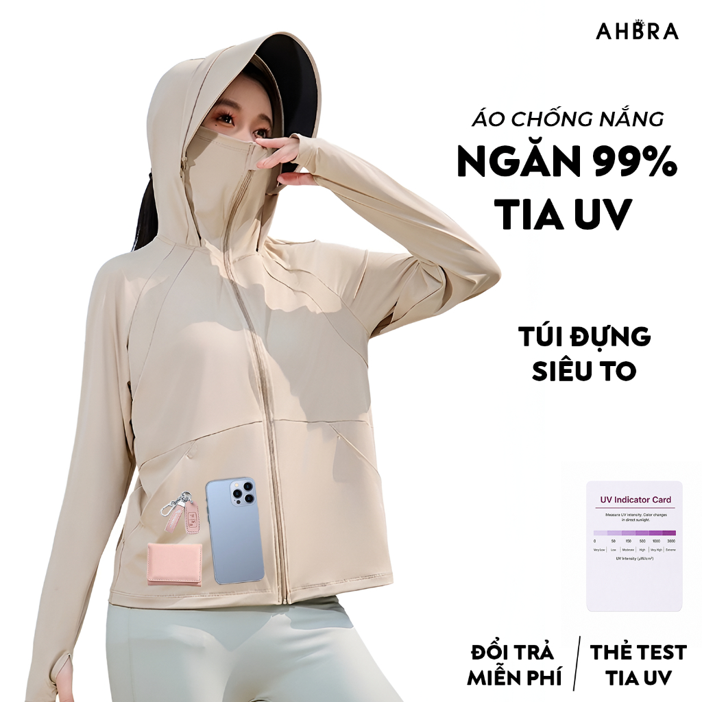 Áo Chống Nắng Nữ Ngắn Chống Tia UV Chất Thun Lạnh AHBRA UPF50-05