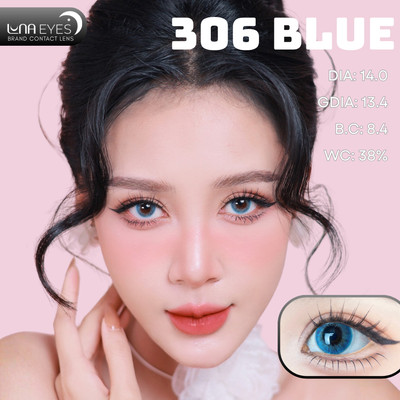 [6 tháng] Lens mắt 306 Blue màu xanh tây không viền nổi bật, size nhỏ - thương hiệu LUNA EYES