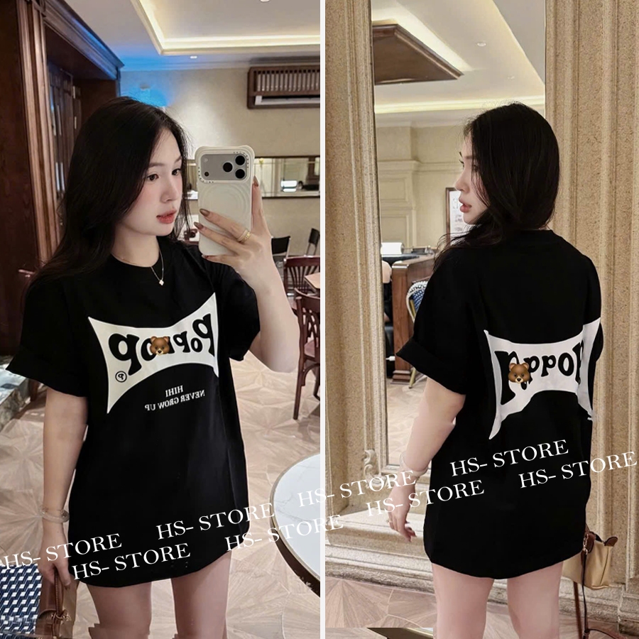 Áo thun Poppop hihi chất liệu cotton unisex nam nữ Hs_store from rộng tay lỡ