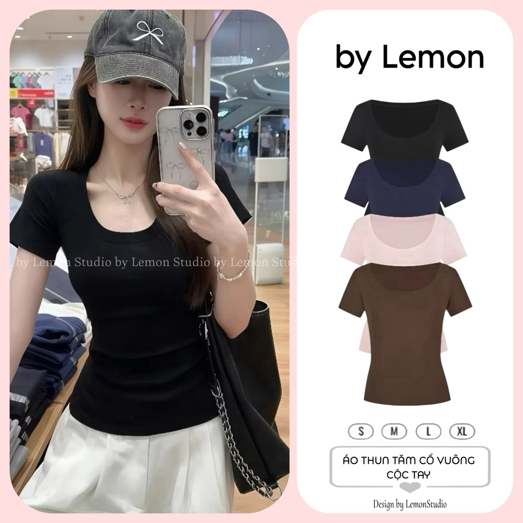 Áo thun cộc tay cổ vuông LM01,chất  liệu thun tăm ,dáng babytee ôm dáng hack eo phong cách Hàn Quốc