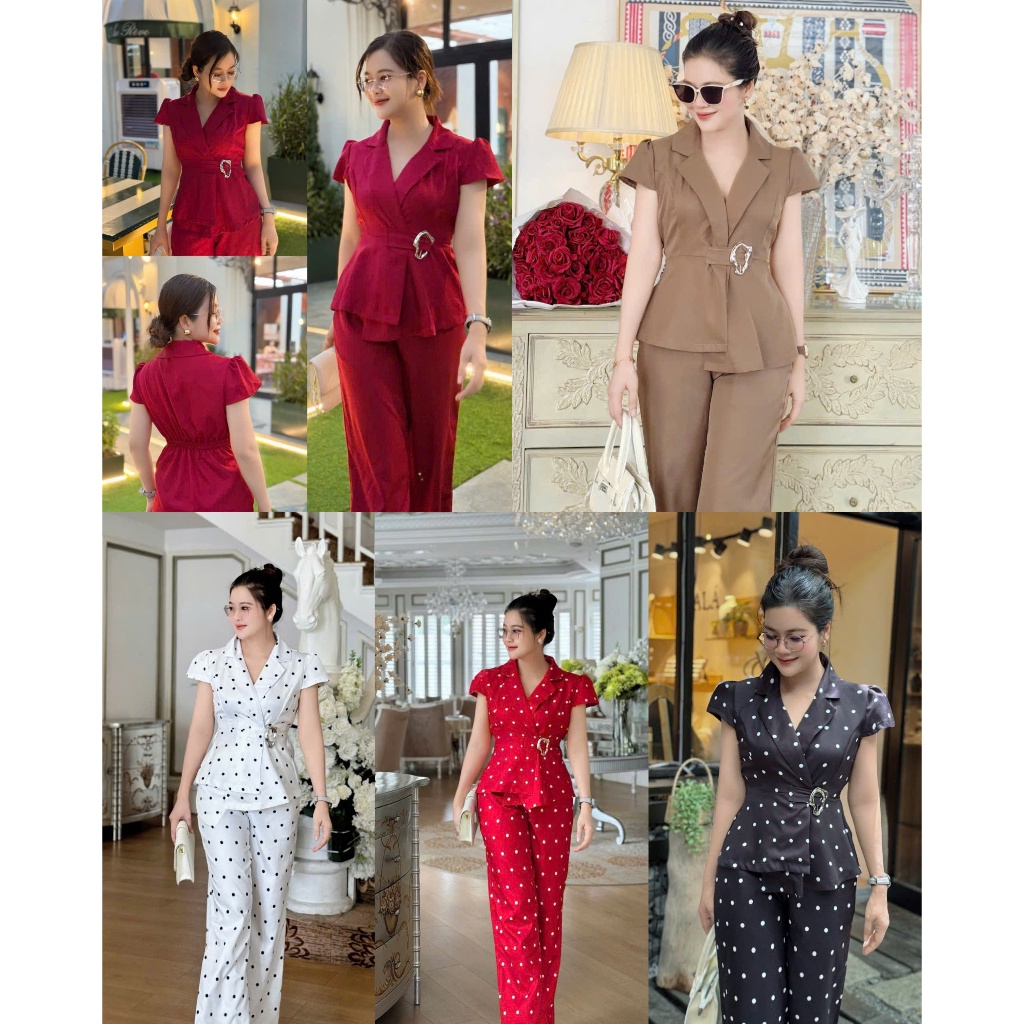 MS365: Set áo vest cotton lạnh tay ngắn đính tag quần suông ống đứng. Outfit thanh lịch, sang trọng 