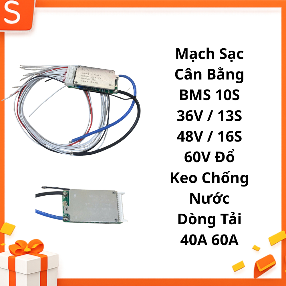 Mạch Sạc Cân Bằng BMS 10S 36V / 13S 48V / 16S 60V Đổ Keo Chống Nước Dòng Tải 40A 60A