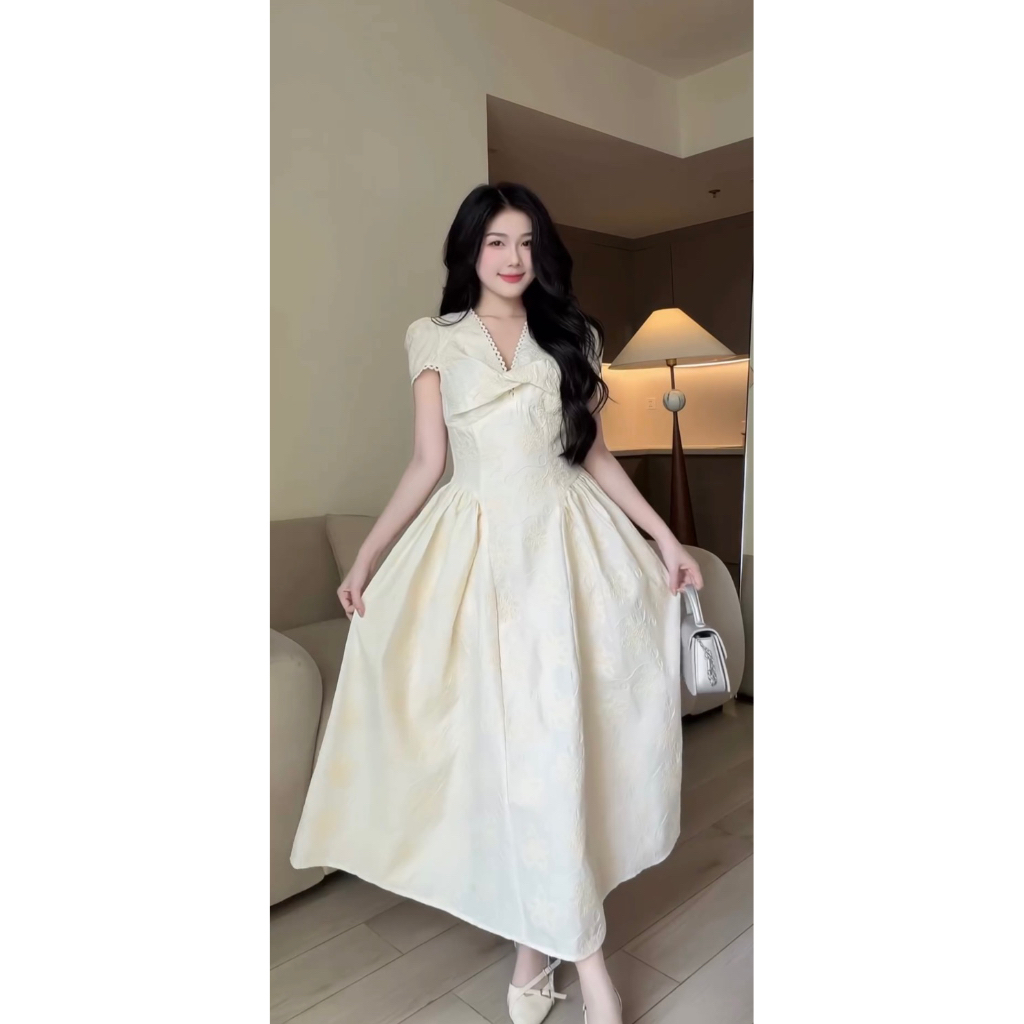 NAN Store -  Váy tơ thêu nổi xoắn viền ren 2 lớp dáng dài